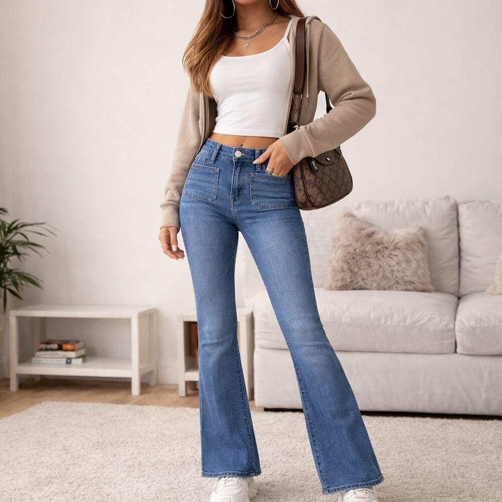 Ann Taylor Flare Jeans Womens 12 Medium Wash Y2K Bootcut Stretch Denim 31 Inseam